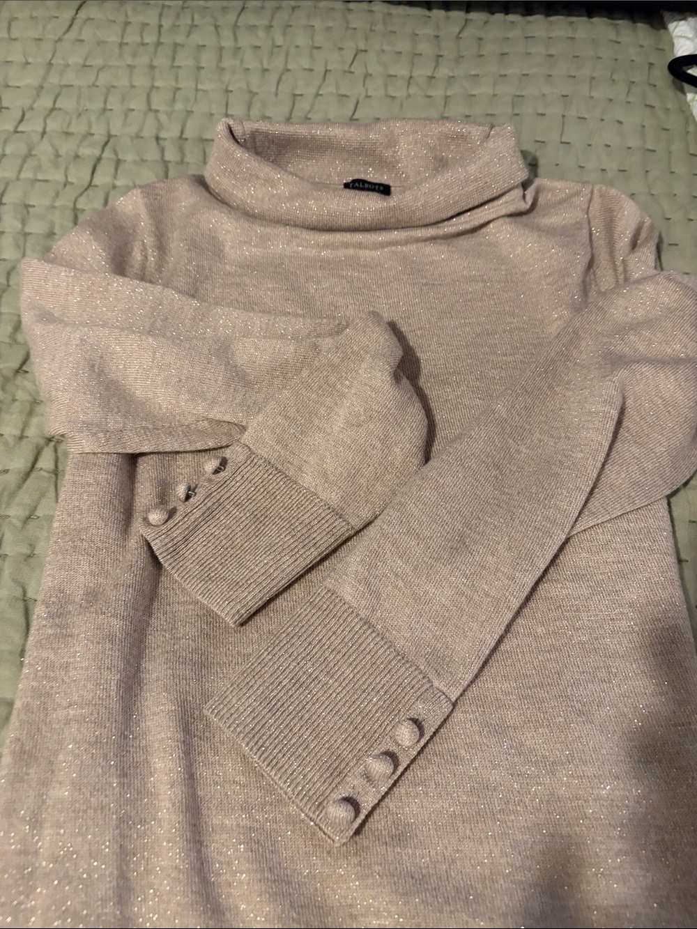 Talbots Metallic Taupe Cowl Neck Sweater